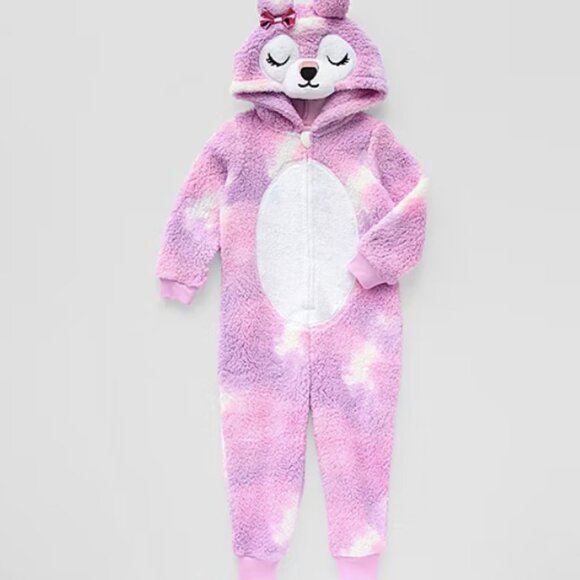 Fuzzy Bear Toddler Girls Plush Long Sleeve One Piece Pajama Pink 4T NEW - Picture 1 of 5